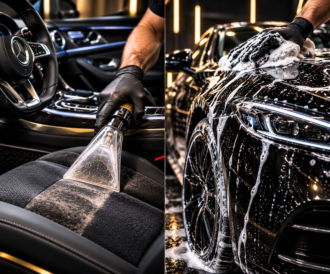 Illustratie: interieur reinigen en exterieur met de hand wassen